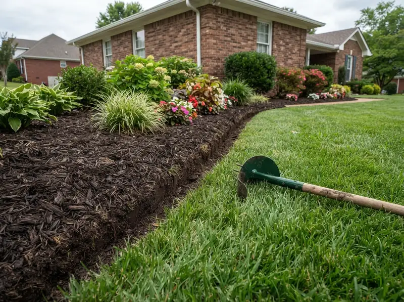 Cleanly edged garden bed with fresh mulch Cleanly edged garden bed with fresh mulch