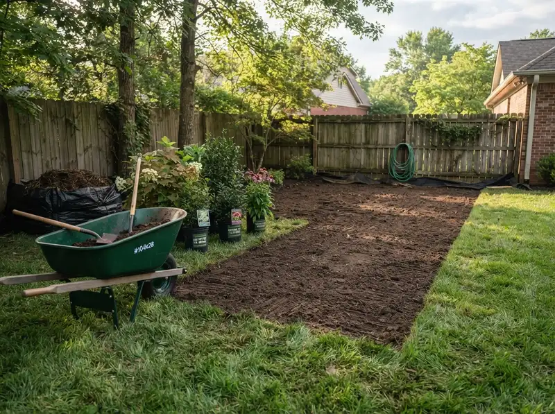 Rich amended topsoil for landscape installation Rich amended topsoil for landscape installation
