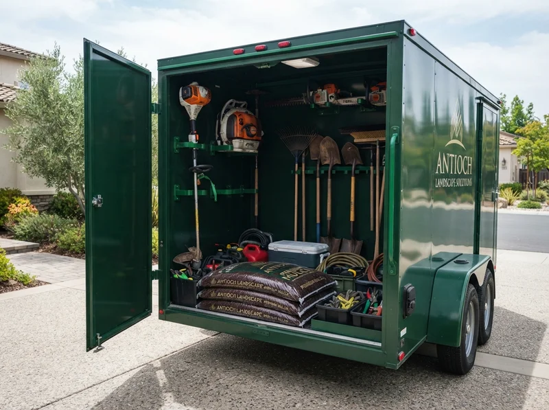Professional landscaping tools and equipment setup