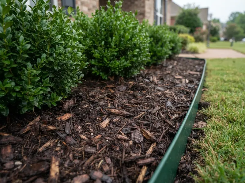 Fresh organic mulch in garden bed
