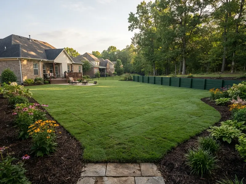 Newly installed green sod in yard Newly installed green sod in yard
